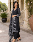 Pure Maslin Black Kurta Set with Dupatta