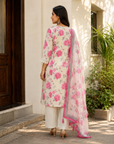Pure Cotton Pink Floral Handwork Embroidered Kurta Set with Cotton Dupatta