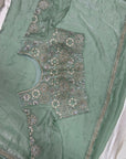 PASTEL GREEN DESIGNER EMBROIDERED SAREE WITH READY TO WEAR BLOUSE