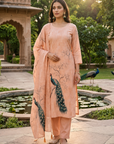 Peach Pure Khadi Cotton kurta set with dupatta