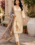 Pure Jamdani Straight Kurta Set with Figure Work & Digital Print Cotton Dupatta
