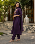 Crimson Plum Embroidered Kurta Set with Dupatta