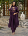 Crimson Plum Embroidered Kurta Set with Dupatta