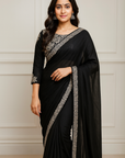 BLACK DESIGNER EMBROIDERED SAREE WITH READY TO WEAR BLOUSE