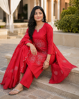 Crimson Red Floral vertican Blend 3 piece