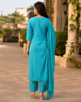 Blue Pure Cotton Mirror Work Kurta Set with Dupatta