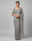 GREY DESIGNER SAREE WITH WORK BLOUSE