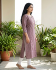 Mauve embroidered straight kurti
