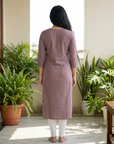 Mauve embroidered straight kurti