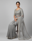 GREY DESIGNER SAREE WITH WORK BLOUSE
