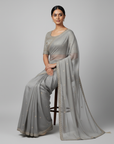 GREY DESIGNER SAREE WITH WORK BLOUSE