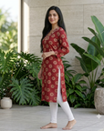 Maroon printed straight kurti