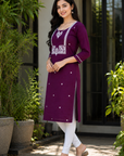 Plum purple embroidered straight kurti