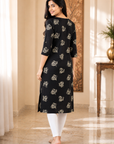 Women's black printed straight kurti