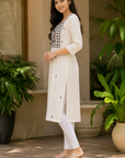 Off-white Embroidered Cotton Kurti
