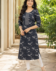 Charcoal grey printed straight kurti