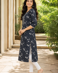 Charcoal grey printed straight kurti