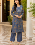 Blue printed kurta & plazzo co-ord set
