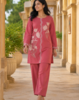 Dusty rose embroidered kurta palazzo set