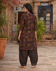 Black floral printed kurta with patiala pant set