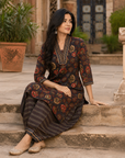 Black floral printed kurta with patiala pant set