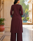 Coffee brown embroidered kurta pant for