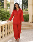 Red lace detailed co-ord set
