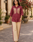 Beige embroidered co-ord set