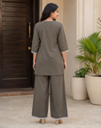 Grey embroidered cotton blend co-ord set