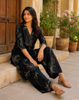 Black floral printed cotton kurta & Palazzo co-ord set