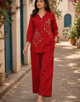 Red embroidered co-ord set