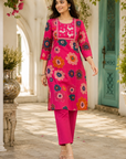 Pink floral printed kurti pant set