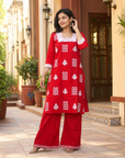 Red embroidered kurta pant set