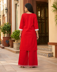 Red embroidered kurta pant set