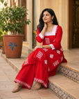 Red embroidered kurta pant set