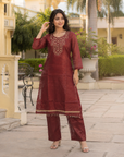 Peach embroidered kurta pant set