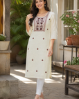 Off-white embroidered straight kurti