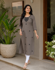 Grey embroidered straight kurti