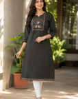 Army Green printed straight kurti