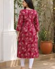 Pink floral printed straight kurti