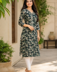 Black floral printed straight kurti
