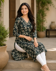 Black floral printed straight kurti