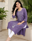 Lavender embroidered straight kurti