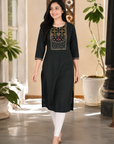 Army Green embroidered straight kurti