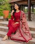 Wine red printed kurta set
