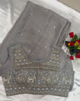 GREY DESIGNER SAREE WITH WORK BLOUSE