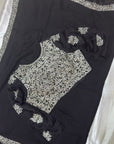 BLACK DESIGNER EMBROIDERED SAREE WITH READY TO WEAR BLOUSE