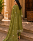 Olive green embroidered 3-piece set