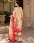 Cream & red printed 3-piece kurta set