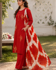 Red embroidered kurta set